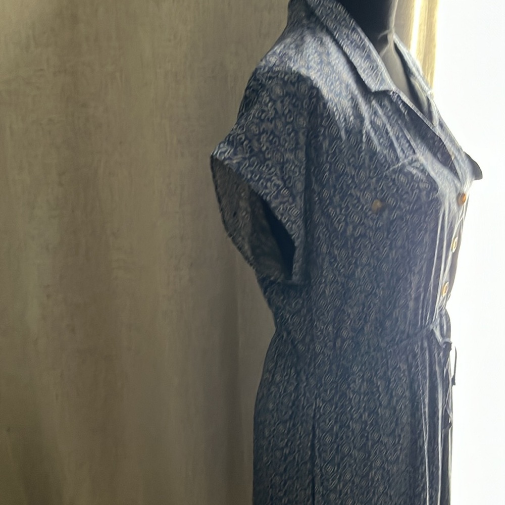 Blue Patterned Button-Up Dress made by Lucky brand size medium blue tile - Picture 11 of 17